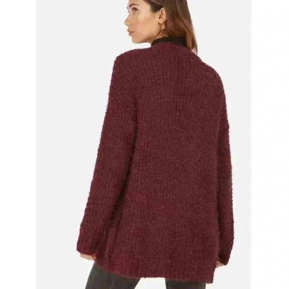 JustFab Fuzzy Burgundy Wine Open Cardigan - Picture 5 of 10